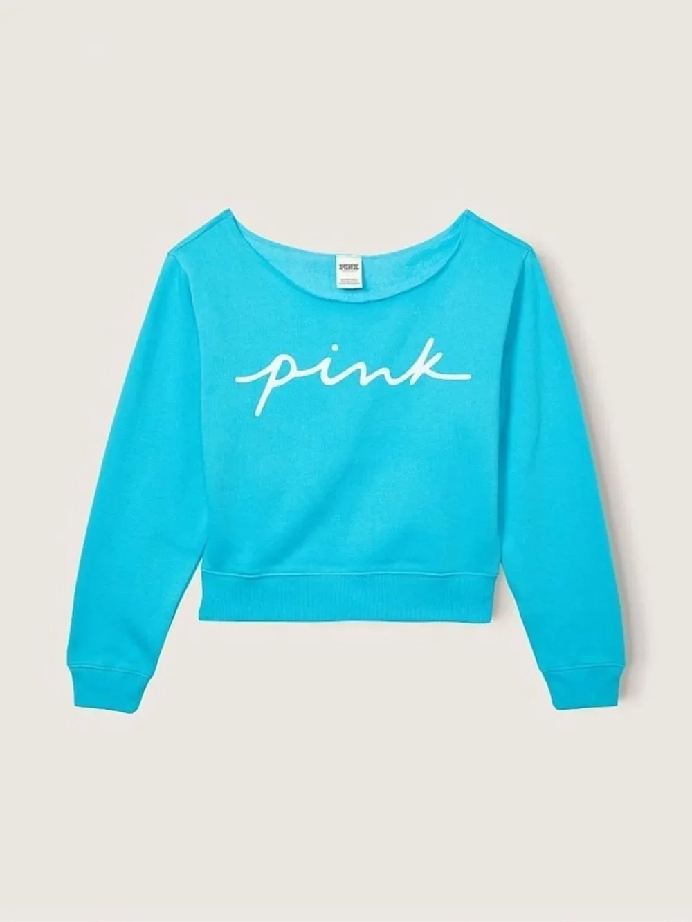PINK VS Neon Scuba Script Logo Everyday Lounge Off The Shoulder Sweatshirt Large